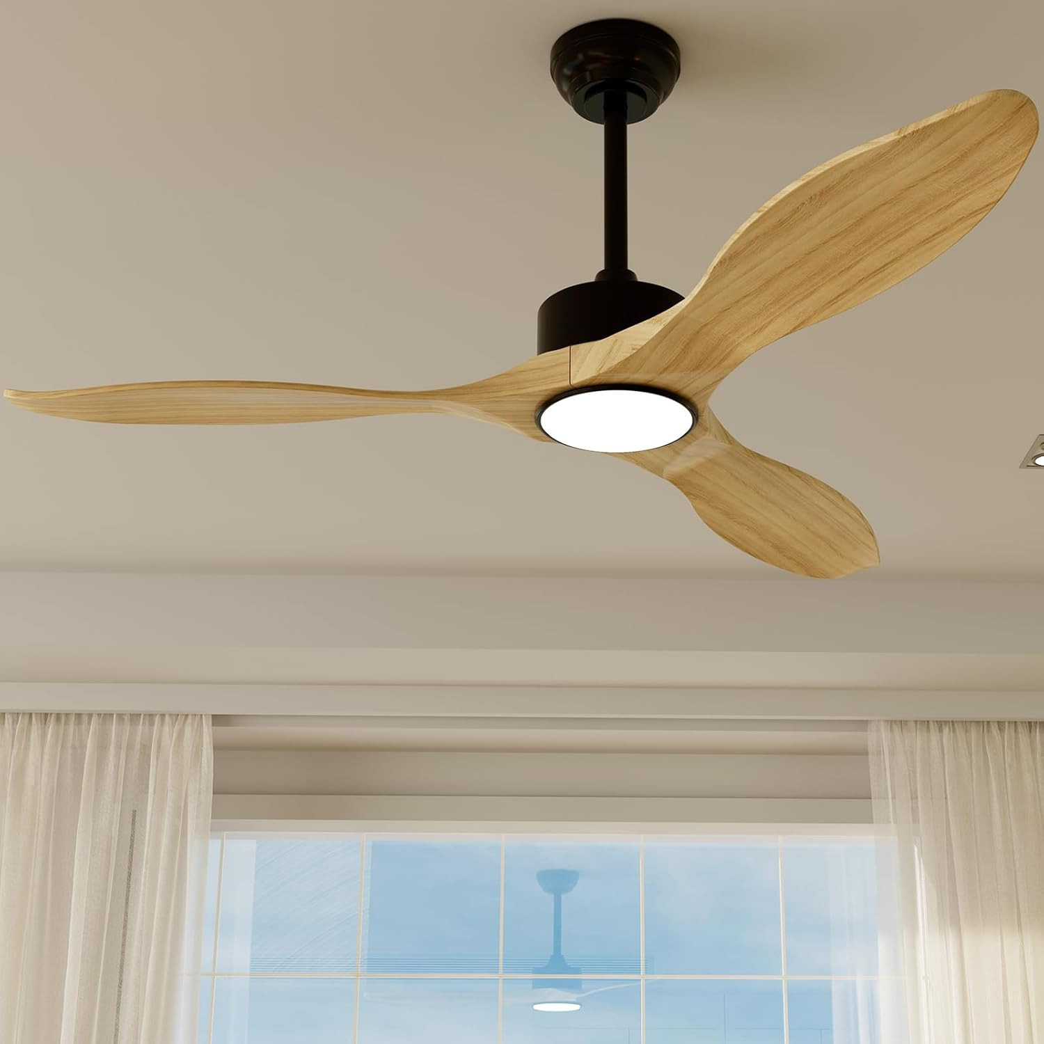 Ceiling Fans with Lights Remote 52inch Natural Solid Wood Fan Timing 6Speeds Silent Reversible DC... | Amazon (US)