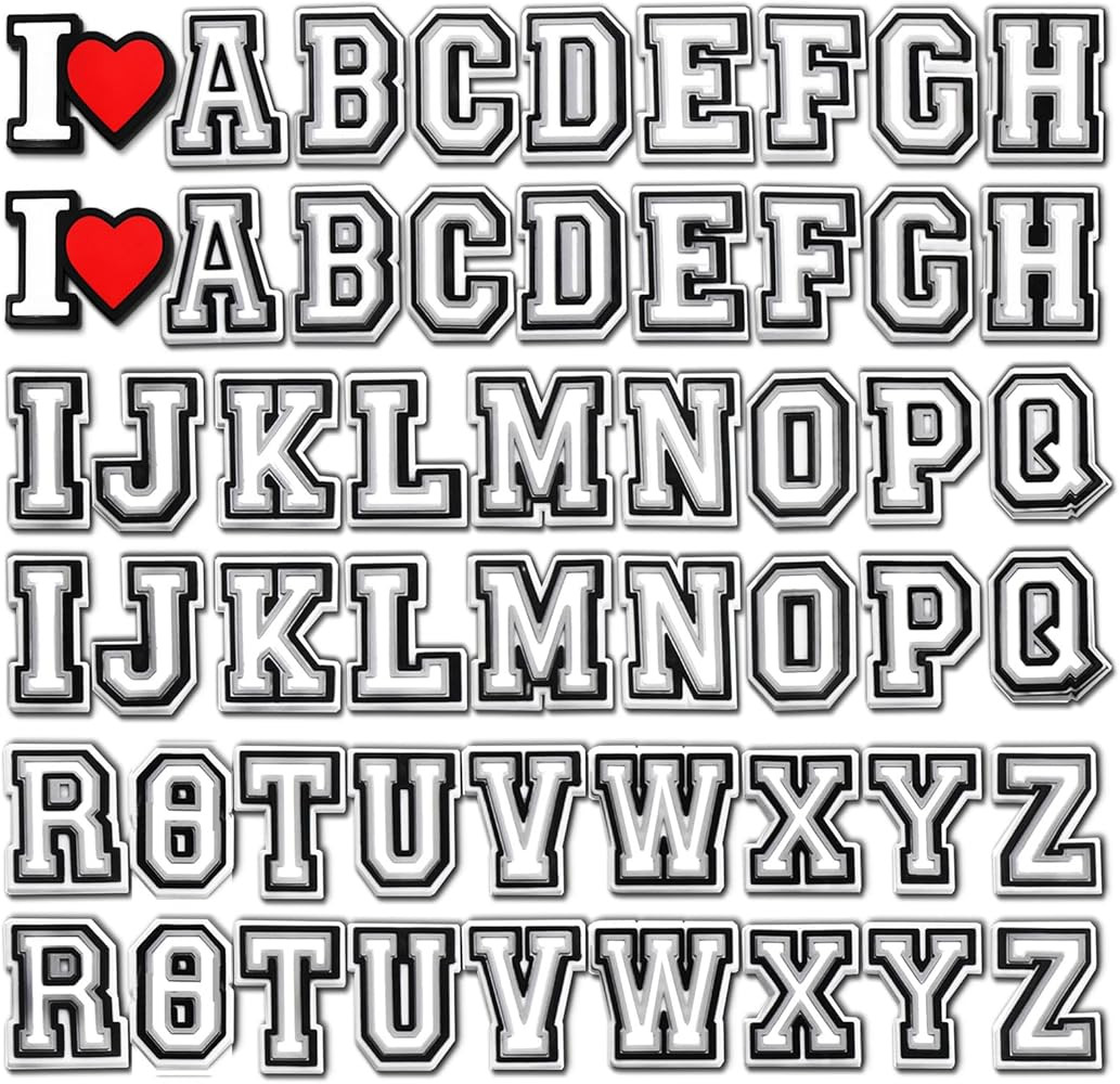 56PCS Double Letter Shoe Charms for Crocs, Alphabet Charms with 'I Heart' and Hashtag Symbols for... | Amazon (US)