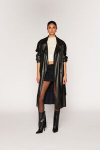 Faux Leather Notched Trench Coat | Forever 21
