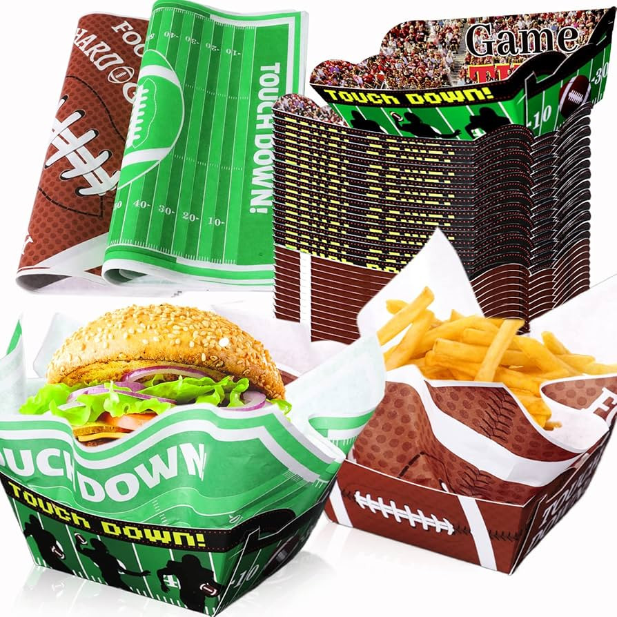 100 Pieces Football Py Supplies Football Food Paper Trays Serving Disposable and Football Deli Sh... | Amazon (US)