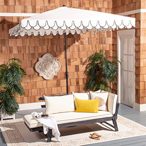 Safavieh Outdoor Elegant Valance White and Black 7'6" Square UV Protected Umbrella, White/Black | Amazon (US)
