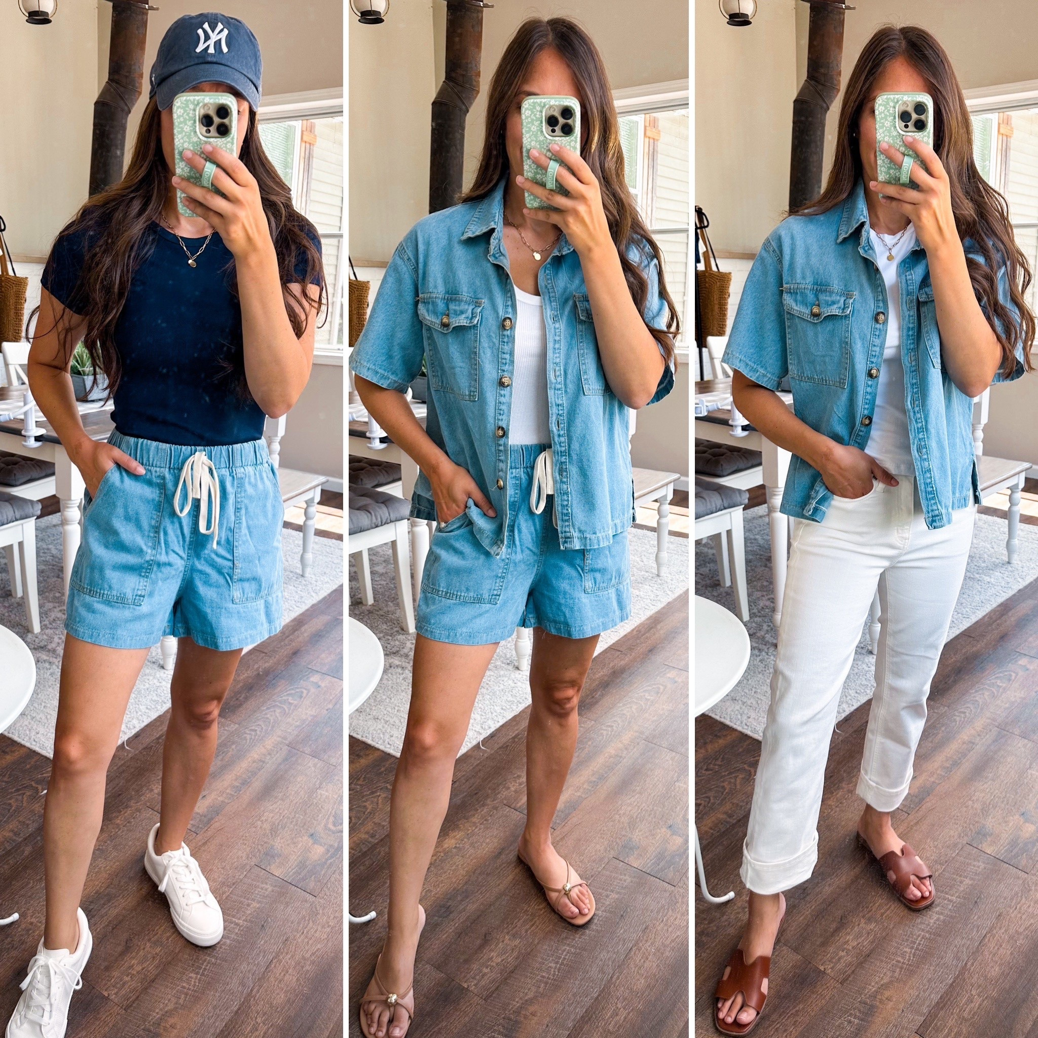 Summer capsule styling: denim two piece set Amazon. Size XS 
Blue tee small 
White tank XS 
White tee small 
Shoes tts 
White denim tts shortest length 

#LTKFindsUnder50 #LTKStyleTip #LTKFindsUnder100
