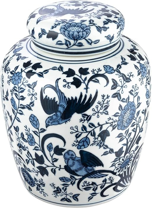 Creative Co-Op Decorative Bird Ceramic Ginger Jar with Lid, Blue and White | Amazon (US)