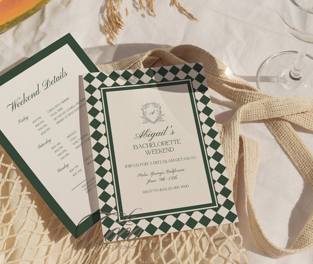 Old Money Aesthetic Green Bachelorette Itinerary Invitation Template, Trendy It Girl Bach Itinera... | Etsy (US)