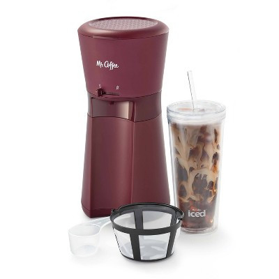 Mr. Coffee Iced Coffee Maker with Reusable Tumbler and Coffee Filter - Burgundy: Brews Iced Coffee, 22 oz Capacity | Target