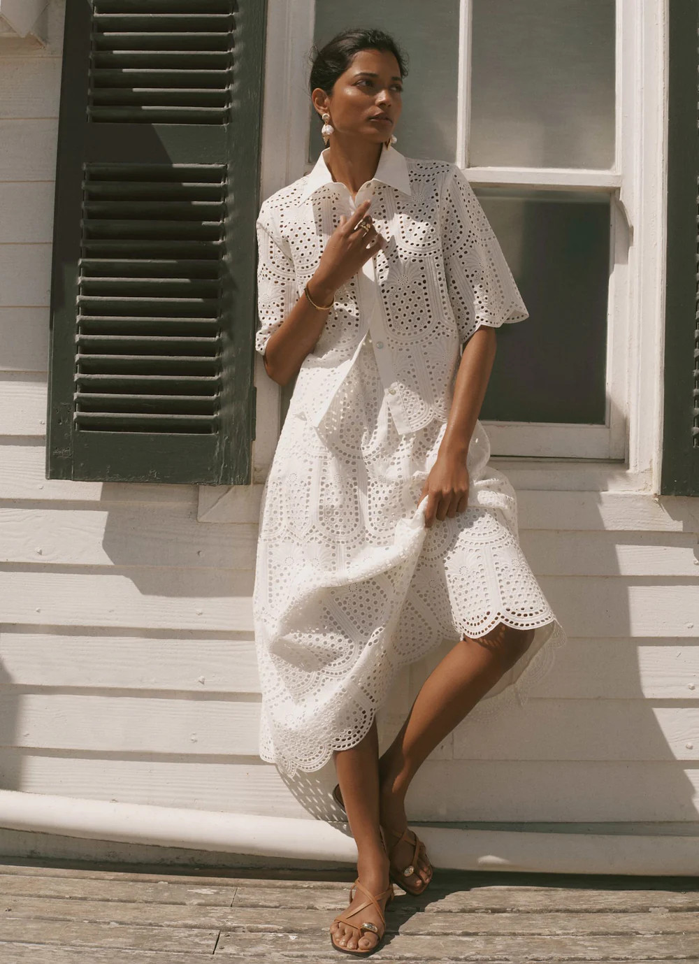 White Cotton Broderie Midi Skirt | Mint Velvet