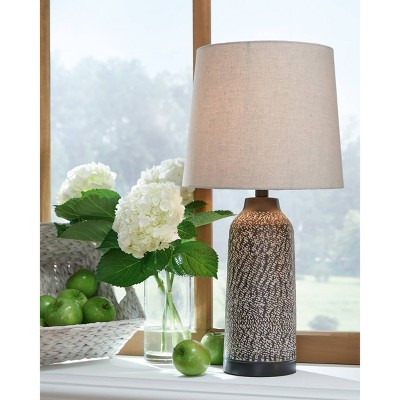 Signature Design by Ashley Lanson Table Lamps: Hammered Metal, Bronze Finish, Beige Shade, Set of 2 | Target
