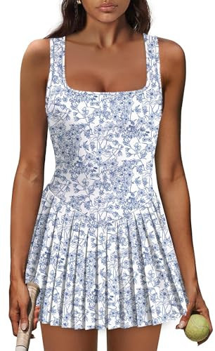 NIASHOT Womens Golf Dress with Shorts Summer Dresses 2026 Pleated Dress Beach Vacation Clothes for Women Cowgirl Outfits Blue Floral XS | Amazon (US)