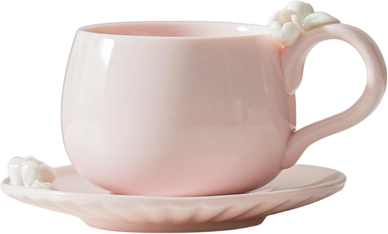 Creative cute Kawaii cherry ceramic mug flower language coffee mug, coaster suitable for office a... | Amazon (US)