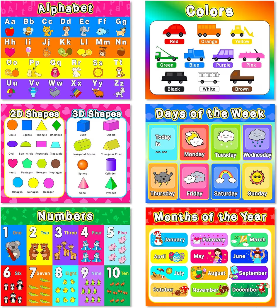 Educational Preschool Placemats for Kids Set of 6 Reusable Plastic Toddler Placemat Wipeable Wash... | Amazon (US)