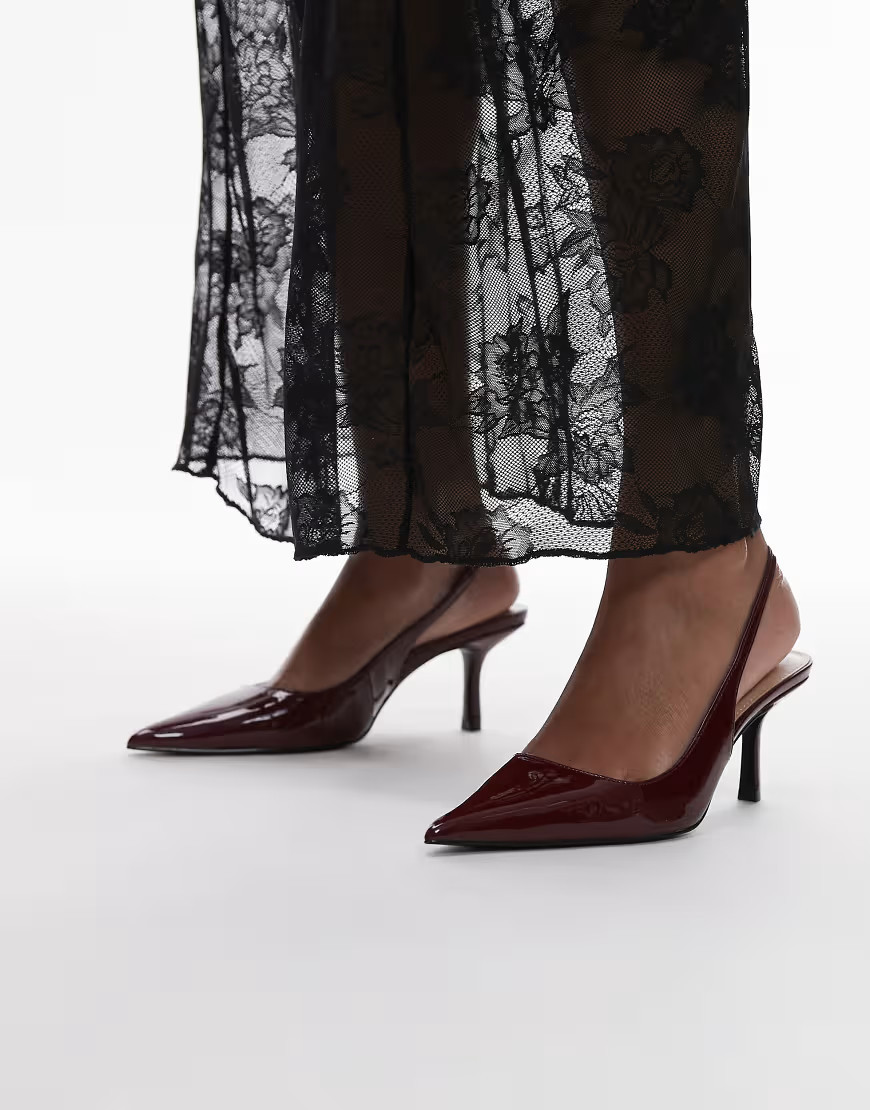 Mango sling back patent heel in burgundy-Red | ASOS (Global)
