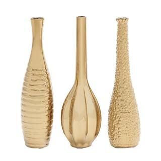 Litton Lane Gold Stoneware Glam Decorative Vase (Set of 3)-92558 - The Home Depot | The Home Depot