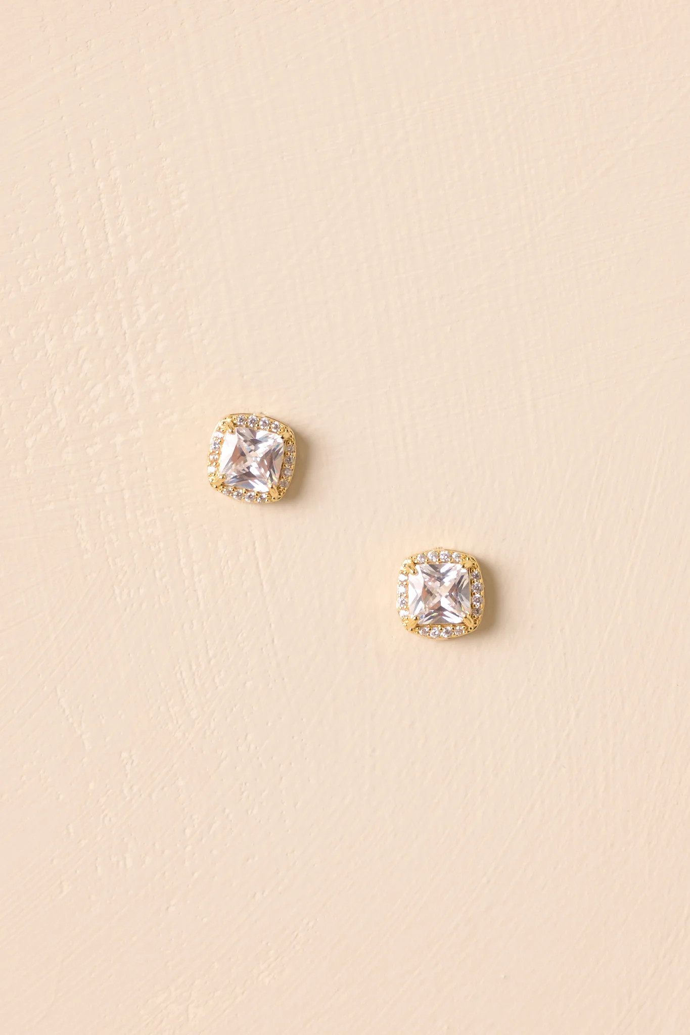 Loved Every Minute Gold Square Rhinestone Stud Earrings | Red Dress