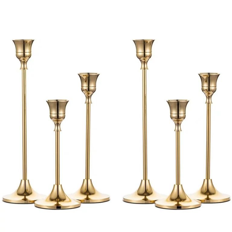 Nuptio Taper Candle Holders In Bulk Goblet Brass Gold Candlestick Holders Set of 6 - Walmart.com | Walmart (US)