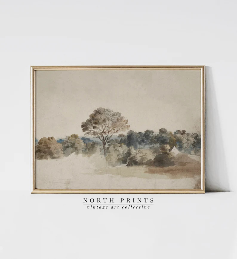 Antique Rustic Muted Landscape Painting | Vintage Neutral Wall Art | PRINTABLE Digital Download |... | Etsy (US)