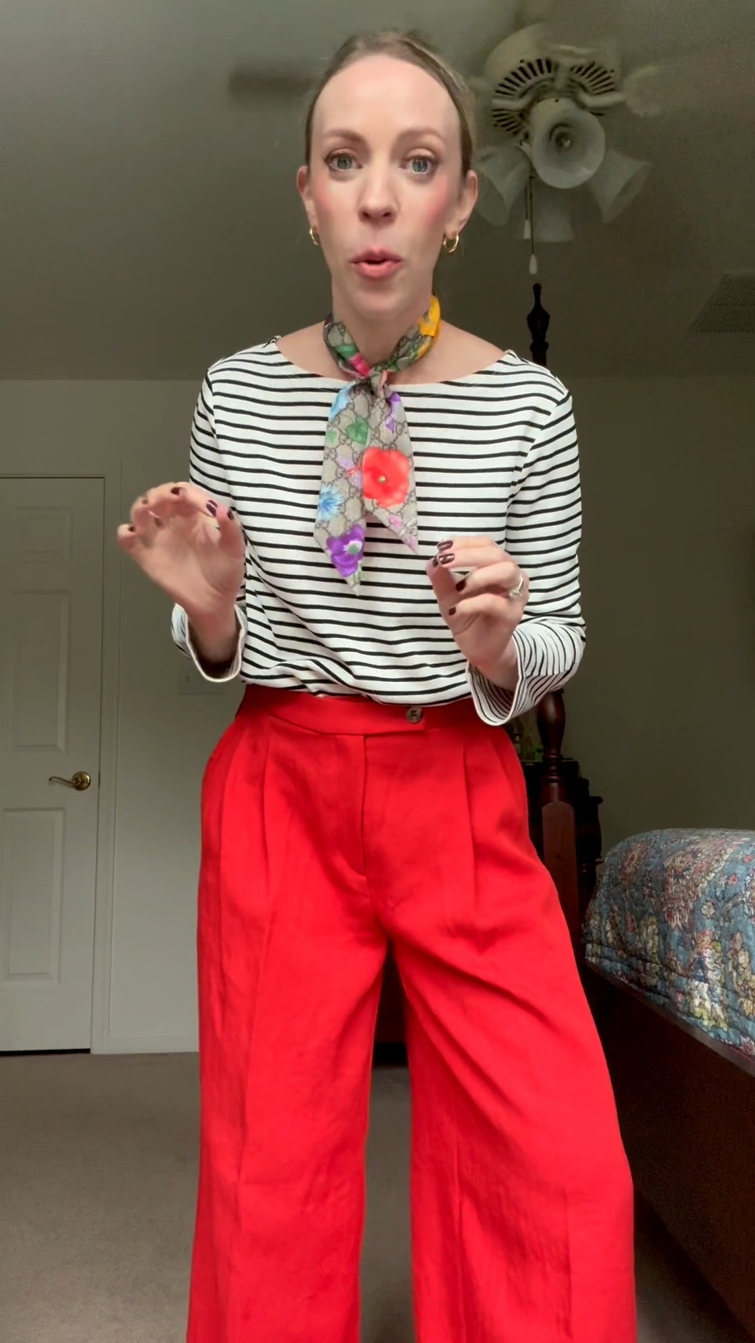 Teacher outfit, business casual workwear, bright red pants, Gucci silk scarf

#LTKWorkwear #LTKootd #LTKOver40