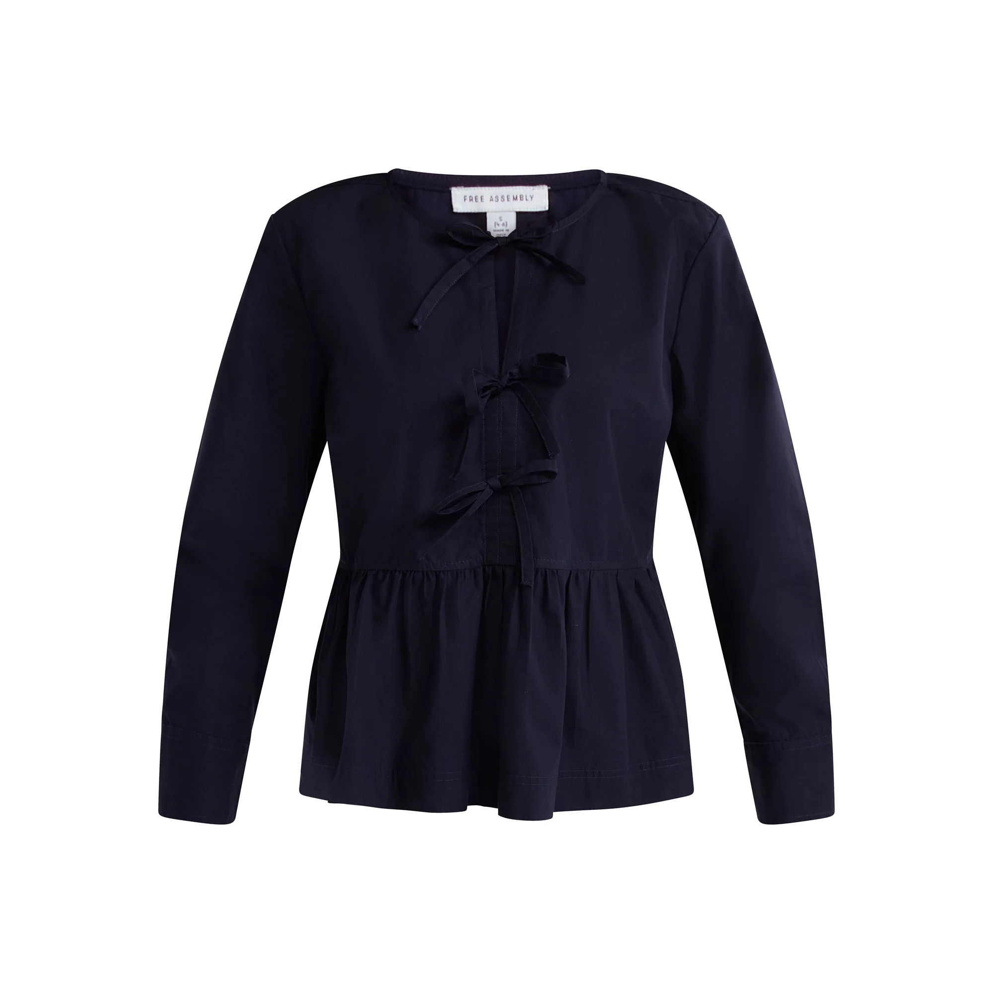 Free Assembly Women’s and Women's Plus Cotton Bow Front Top with Long Sleeves, Sizes XS-4X | Walmart (US)