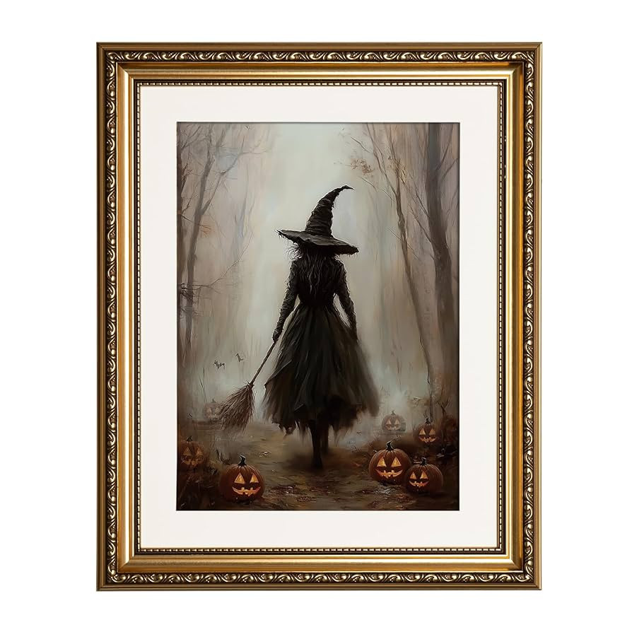 InSimSea Gold Framed Canvas Art Prints, Vintage Halloween Decor, 13x16inch, Spooky Witch Pumpkin ... | Amazon (US)