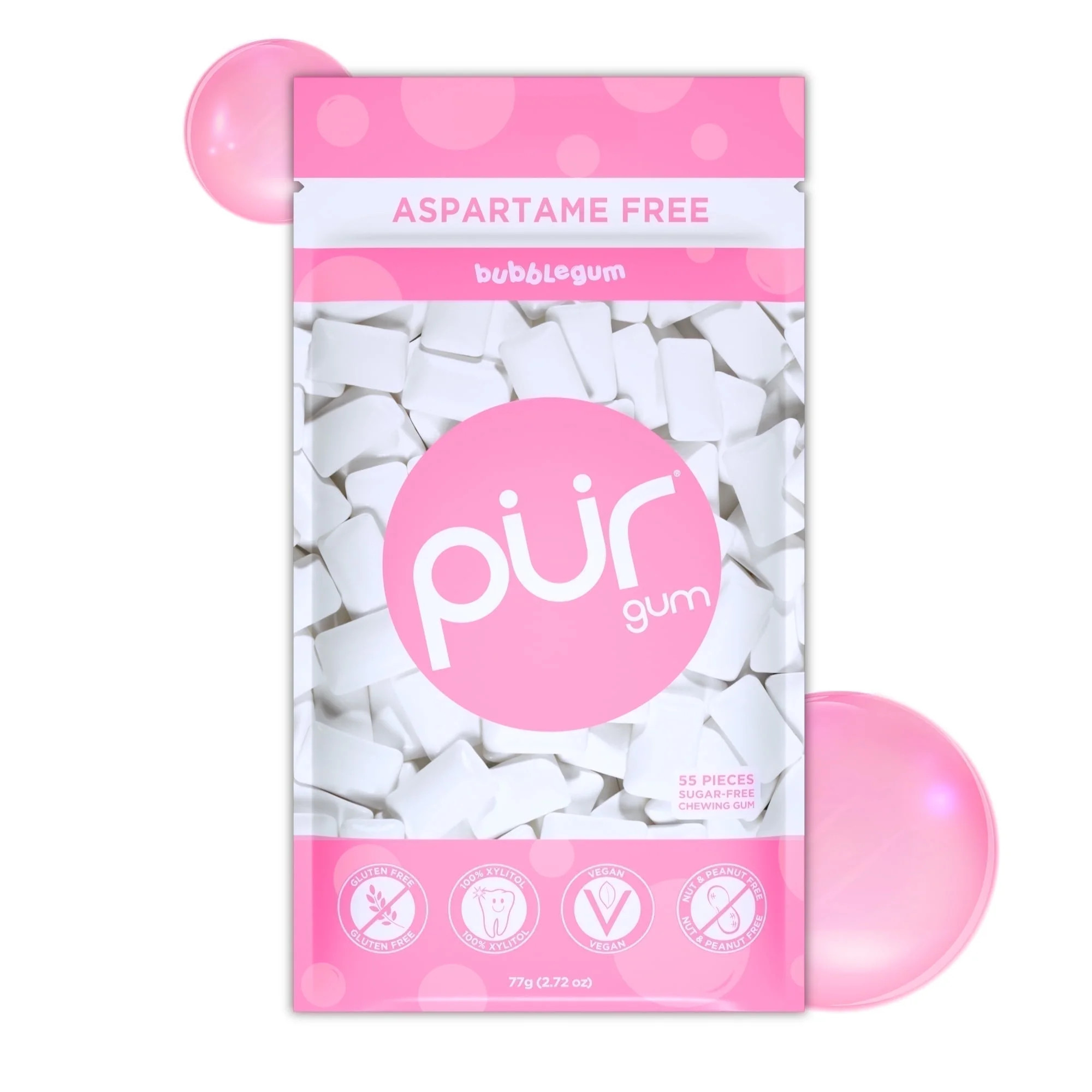 PUR Gum, Aspartame Free, Sugar Free & 100% Xylitol, Bubblegum Chewing Gum, 55 Pieces, Pack of 1 | Walmart (US)