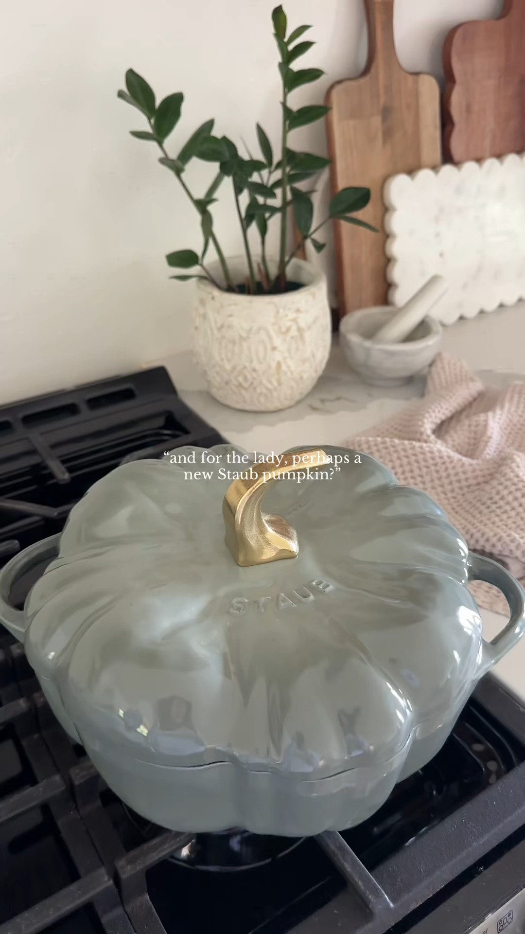 Soup season loading...
Added the new Eucalyptus pumpkin to my Staub collection and she is even prettier in person.
Now I need to decide what soup deserves the first cook. 
#staub #cozyseason #soupseason #soupsunday #fallkitchen

#LTKfoodie #LTKHome #LTKSeasonal