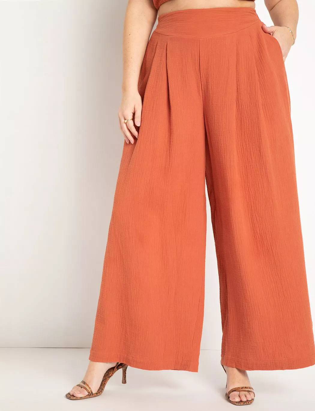 Gauze Pleated Wide Leg Pant | Eloquii