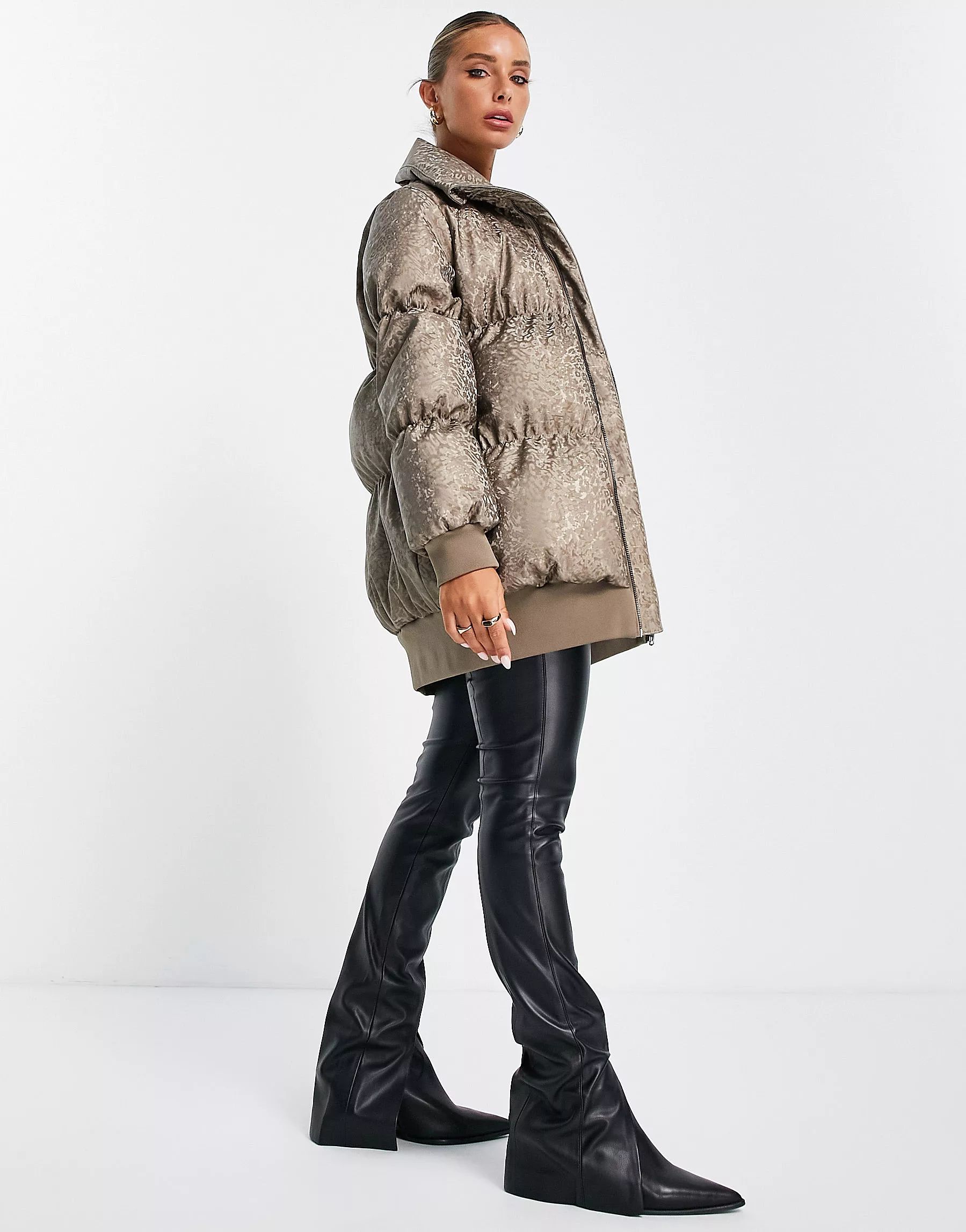 › French Connection padded coat in gold leopard print | ASOS (Global)