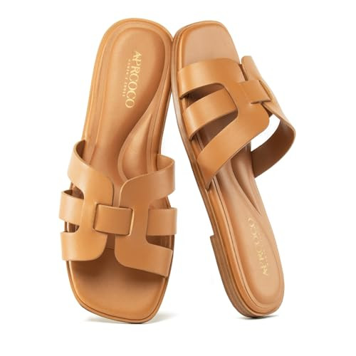 AprCoco Women's Flat Sandals Casual Slip On Cross Band Sandals for Women Summer Dressy Slide Beac... | Amazon (US)