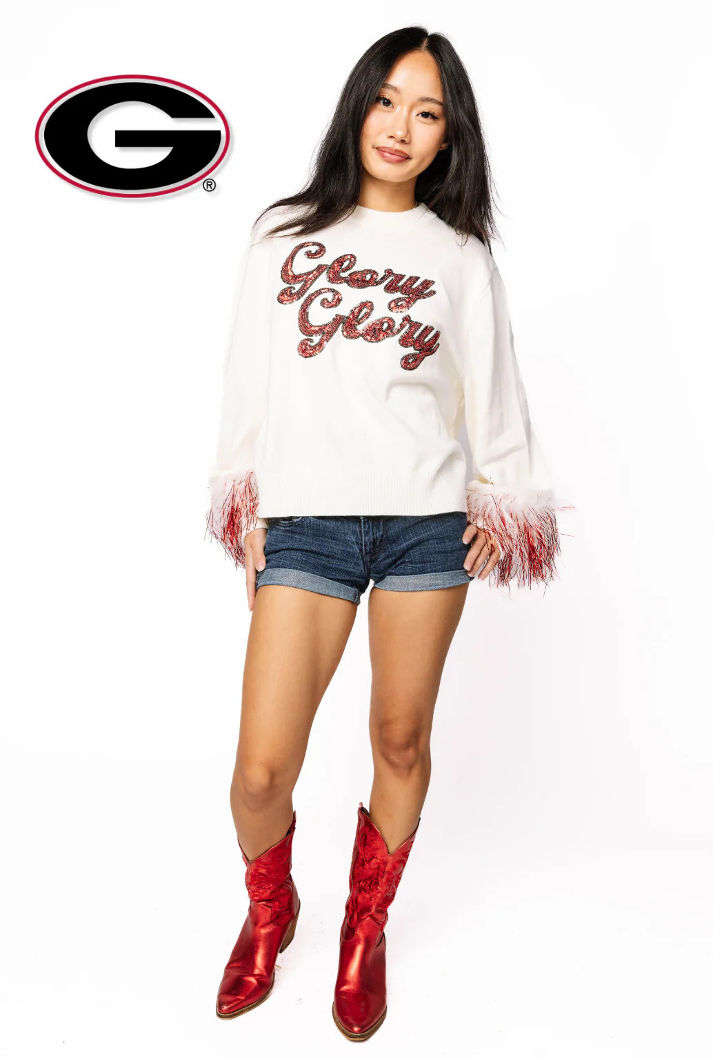 Licensed Georgia Feather Sleeve Sweater | Queen of Sparkles