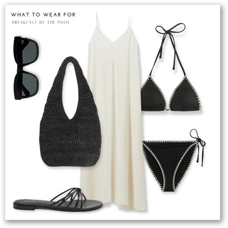 A monochrome beach look 🏝️ 

 Beach dress, bikini, swimwear, crochet bag, black sunglasses, summer style 

#LTKstyletip #LTKswim #LTKSeasonal