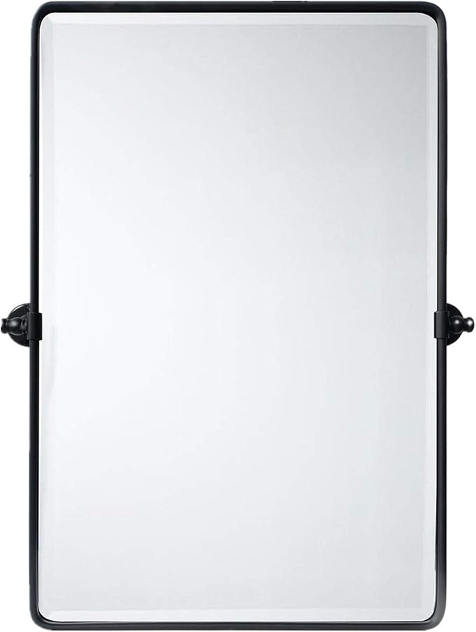 TEHOME 27 x 35 inch Farmhouse Large Black Metal Framed Pivot Rectangle Bathroom Mirror Rounded Re... | Amazon (US)