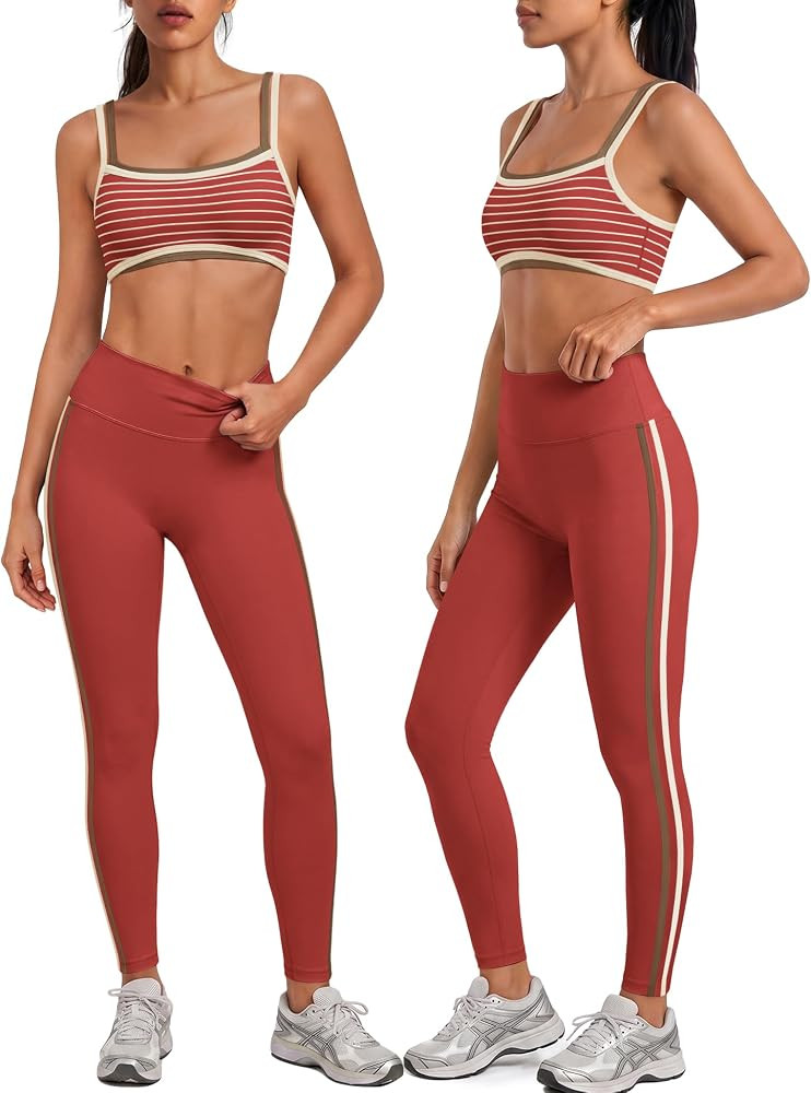 Nirovien Striped Workout Set Layered 2 Piece Pilates Outfits | Amazon (US)