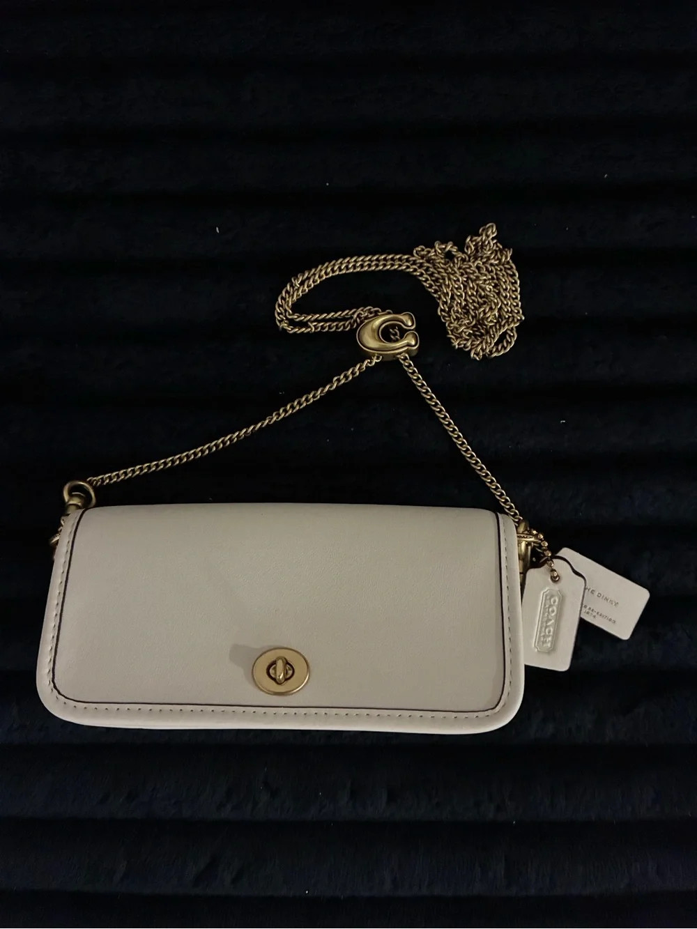 Coach Chalk White Leather Turnlock Crossbody with Gold Chain | Poshmark