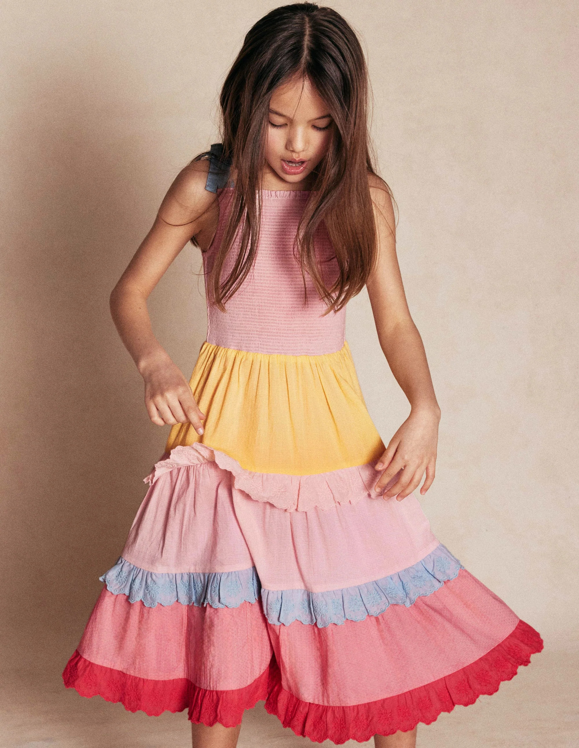 Odette Tiered Woven Sundress-Broderie Colourblock | Boden UK