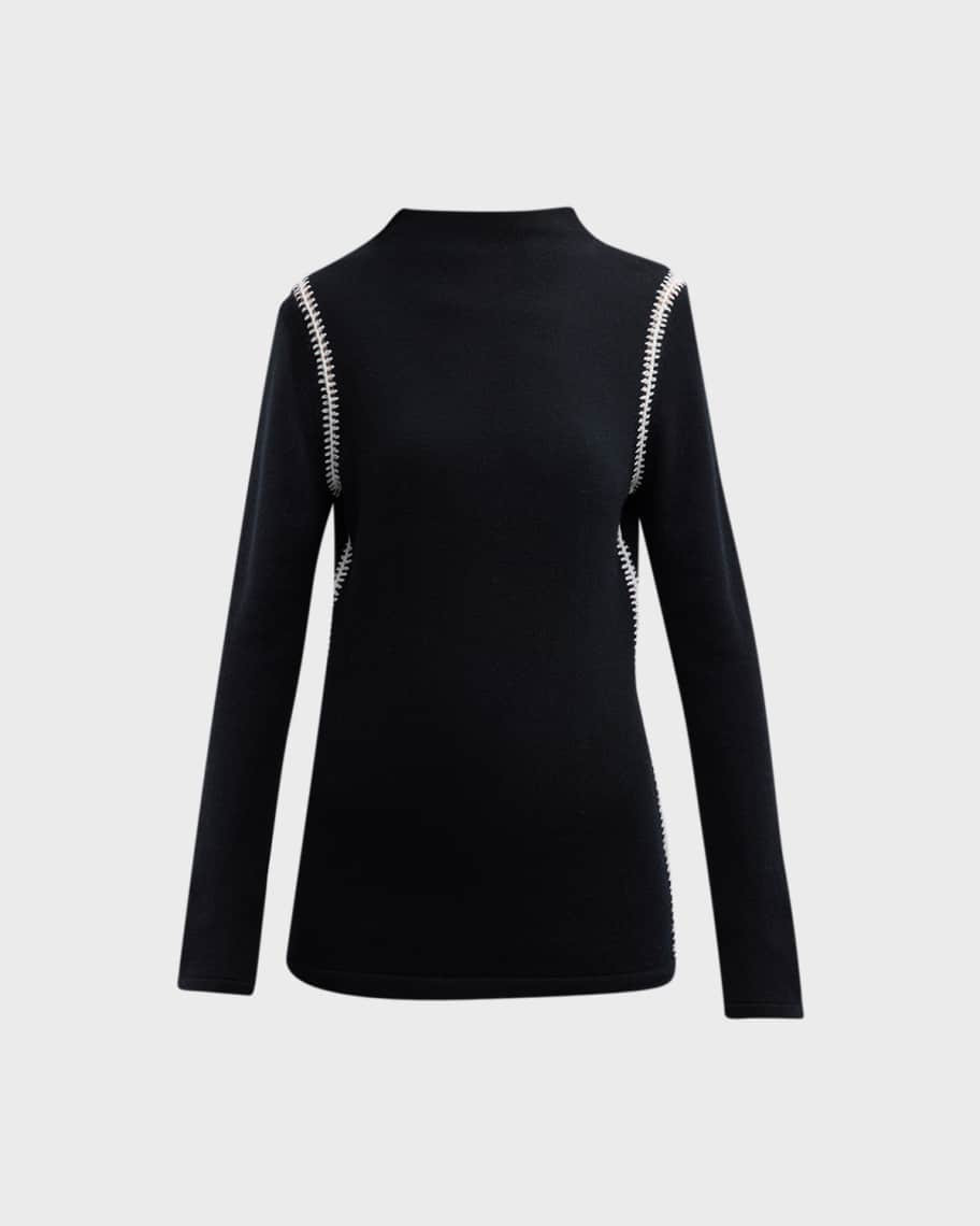 Neiman Marcus Cashmere Collection Cashmere Mock Neck Sweater with Whipstitch Detailing | Neiman Marcus