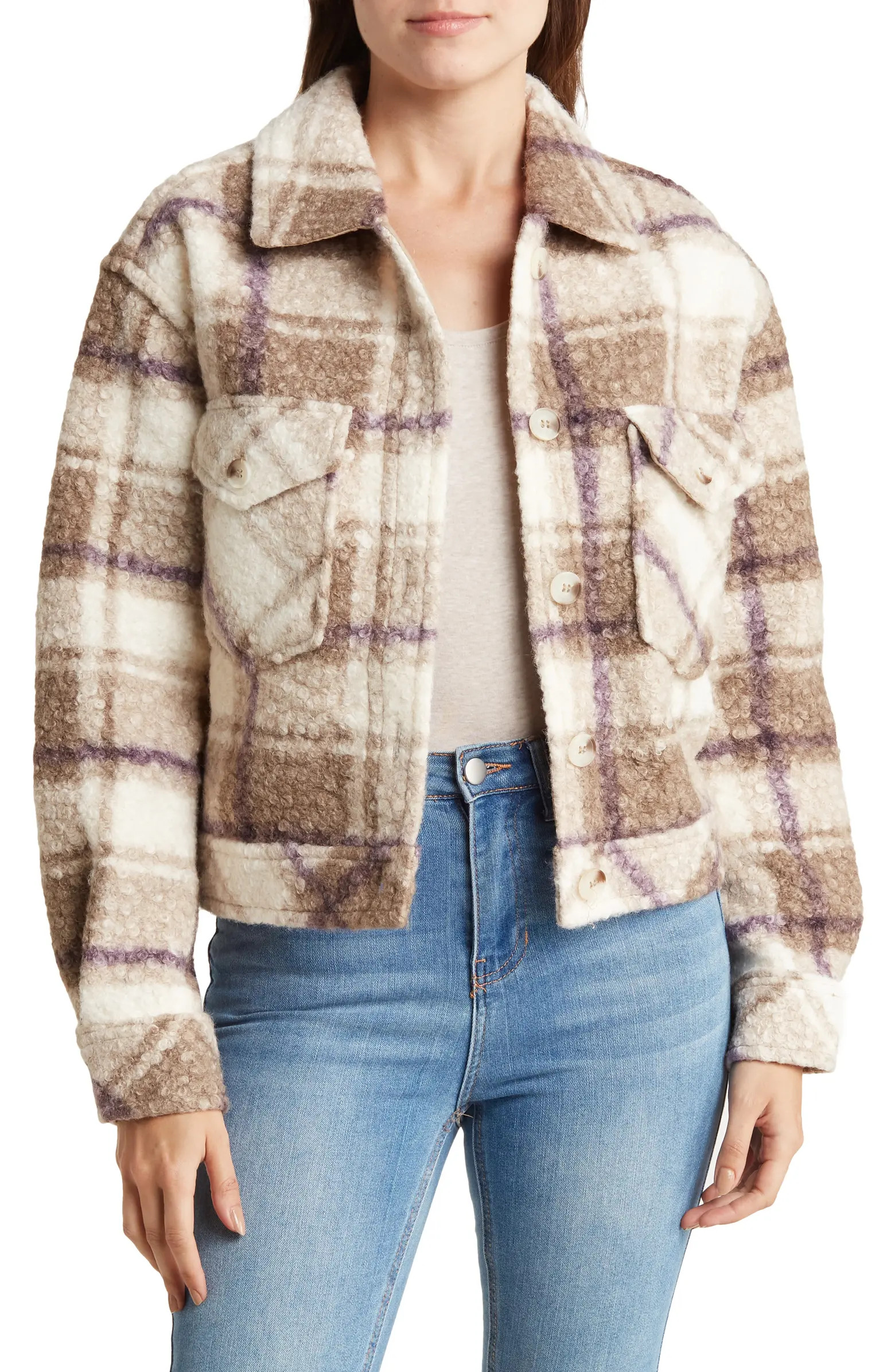 Bouclé Plaid Crop Shirt-Jacket | Nordstrom Rack