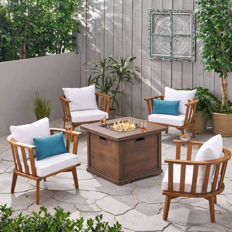 Walson 5pc Acacia Wood Club Chairs and Fire Pit Set Teak and Brown - Christopher Knight Home | Target