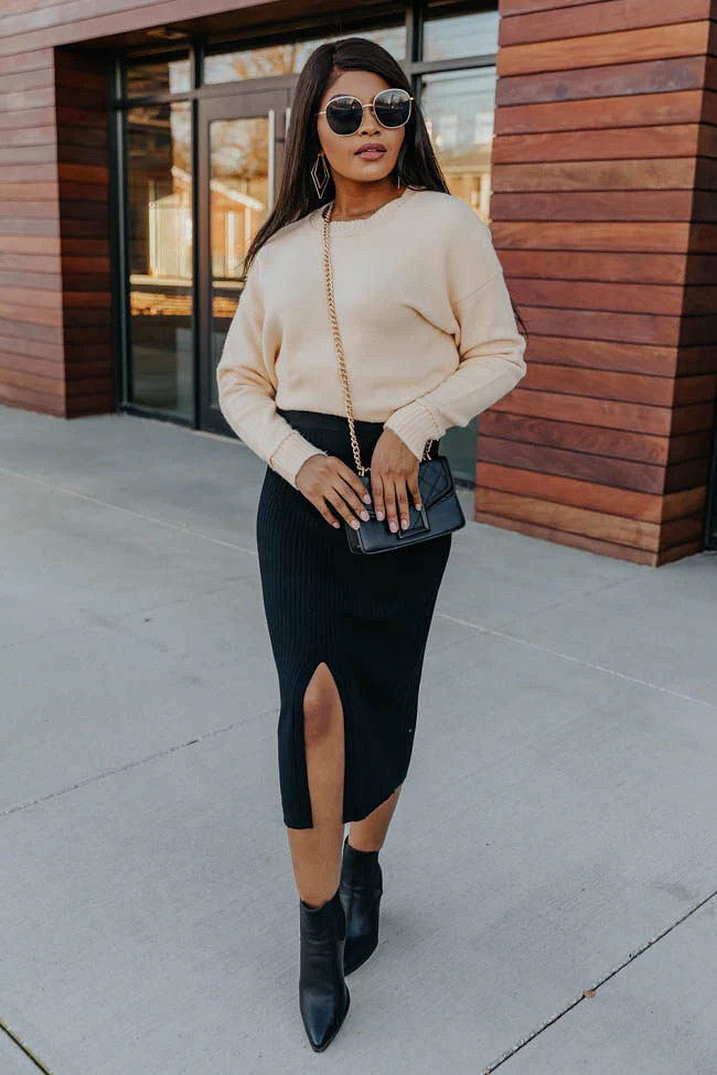 Sincere Heart Ribbed Black Skirt | The Pink Lily Boutique