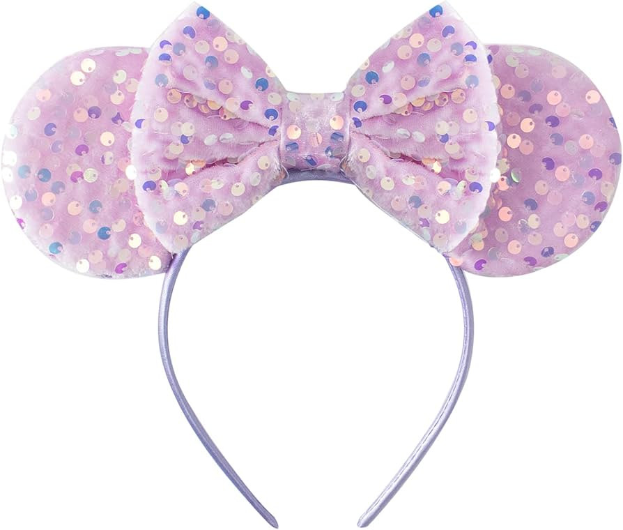Adult Mouse Ears Headband with Bow Double Sided Sequin Hair Band for Girls Headwear Princess Birt... | Amazon (US)