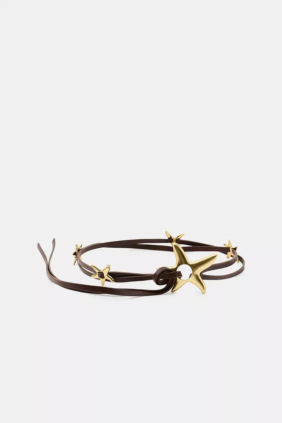 DOUBLE LEATHER BELT WITH STARS | Zara US