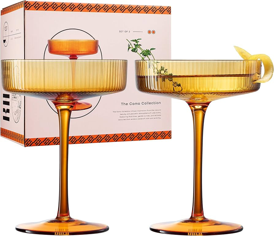 Khen Ribbed Vintage Art Deco Coupe Glasses - Martini, Champagne & Cocktail Ribbed Glasses 8oz | C... | Amazon (US)