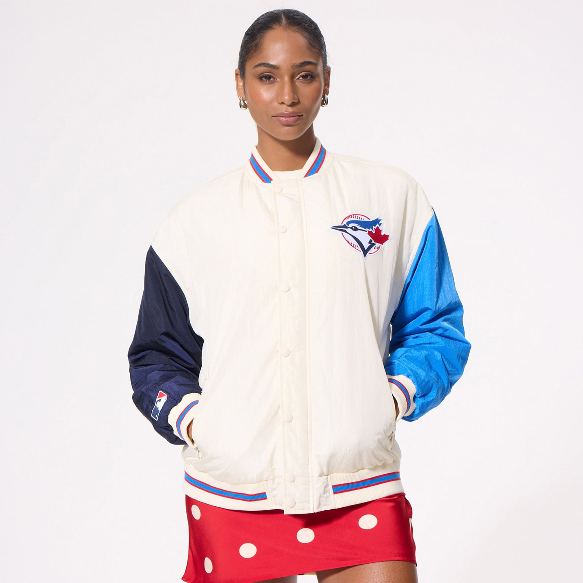 Women's Terez Cream Toronto Blue Jays Full-Zip Bomber Jacket | Fanatics