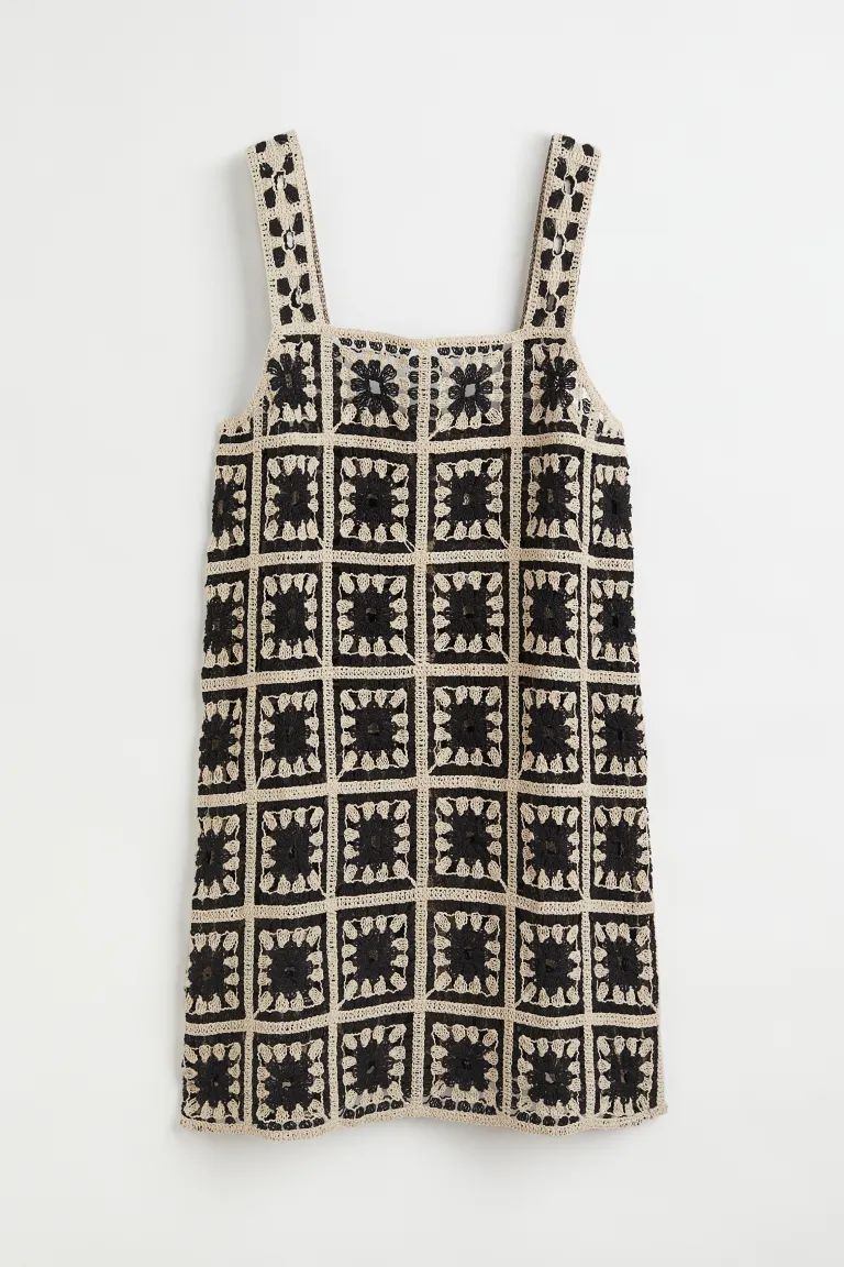 New ArrivalShort, sleeveless dress in soft cotton with a crocheted look. Square neckline and wide... | H&M (US)