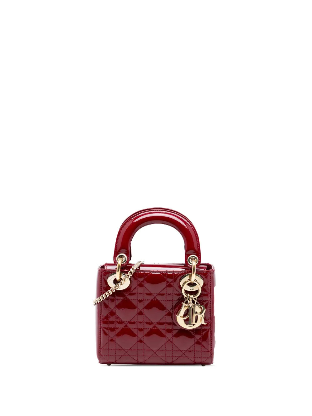 Christian Dior Pre-Owned 2016 Mini Patent Cannage Lady Dior satchel - Red | Farfetch Global