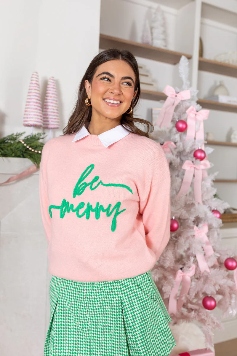 Be Merry Pink And Green Sweater | Pink Lily