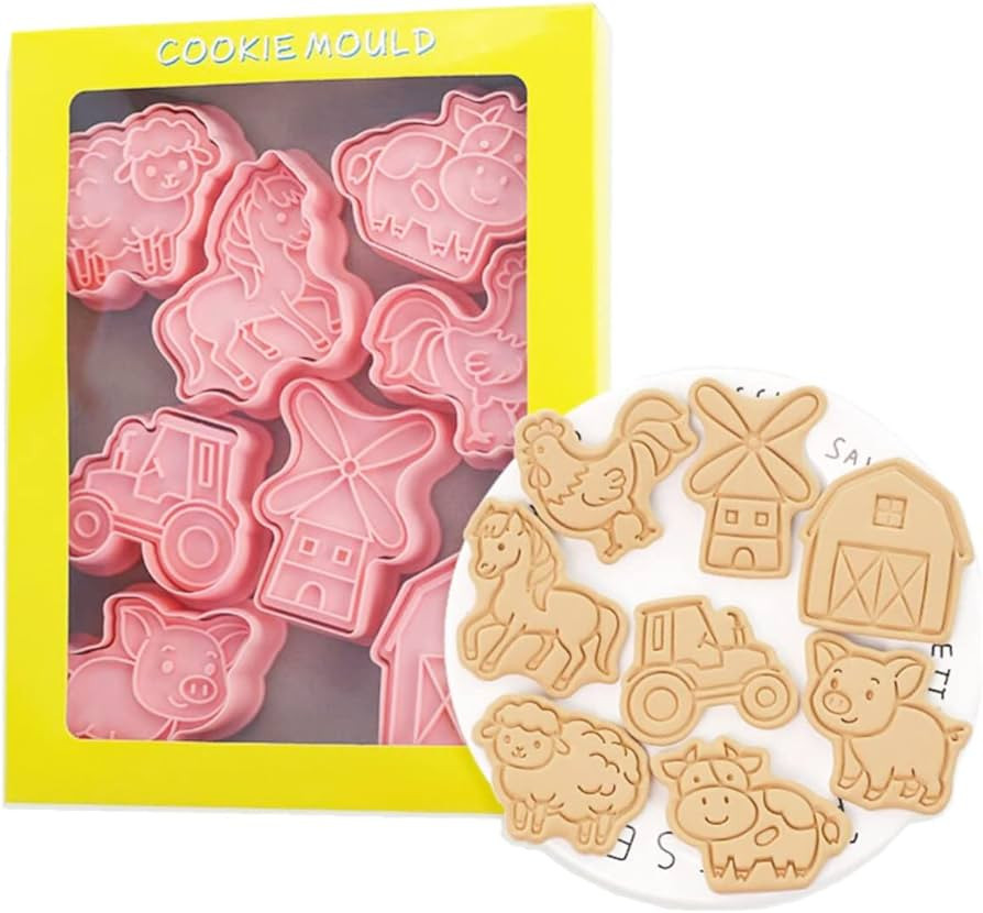 8 Pieces Cute Farm Animal Cookie Press For Baking Chicken Cookie Mould Press Cow Pig Cookie Mould... | Amazon (US)