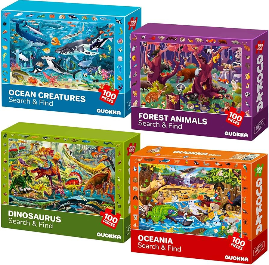 QUOKKA 100 Piece Puzzles for Kids Ages 4-6 - 4 Jigsaw Puzzles for Kids Ages 6-8 - Search and Find... | Amazon (US)