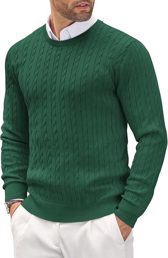 COOFANDY Men's Crewneck Knit Sweater Slim Fit Lightweight Casual Twist Patterned Cable Knitted Pu... | Amazon (US)