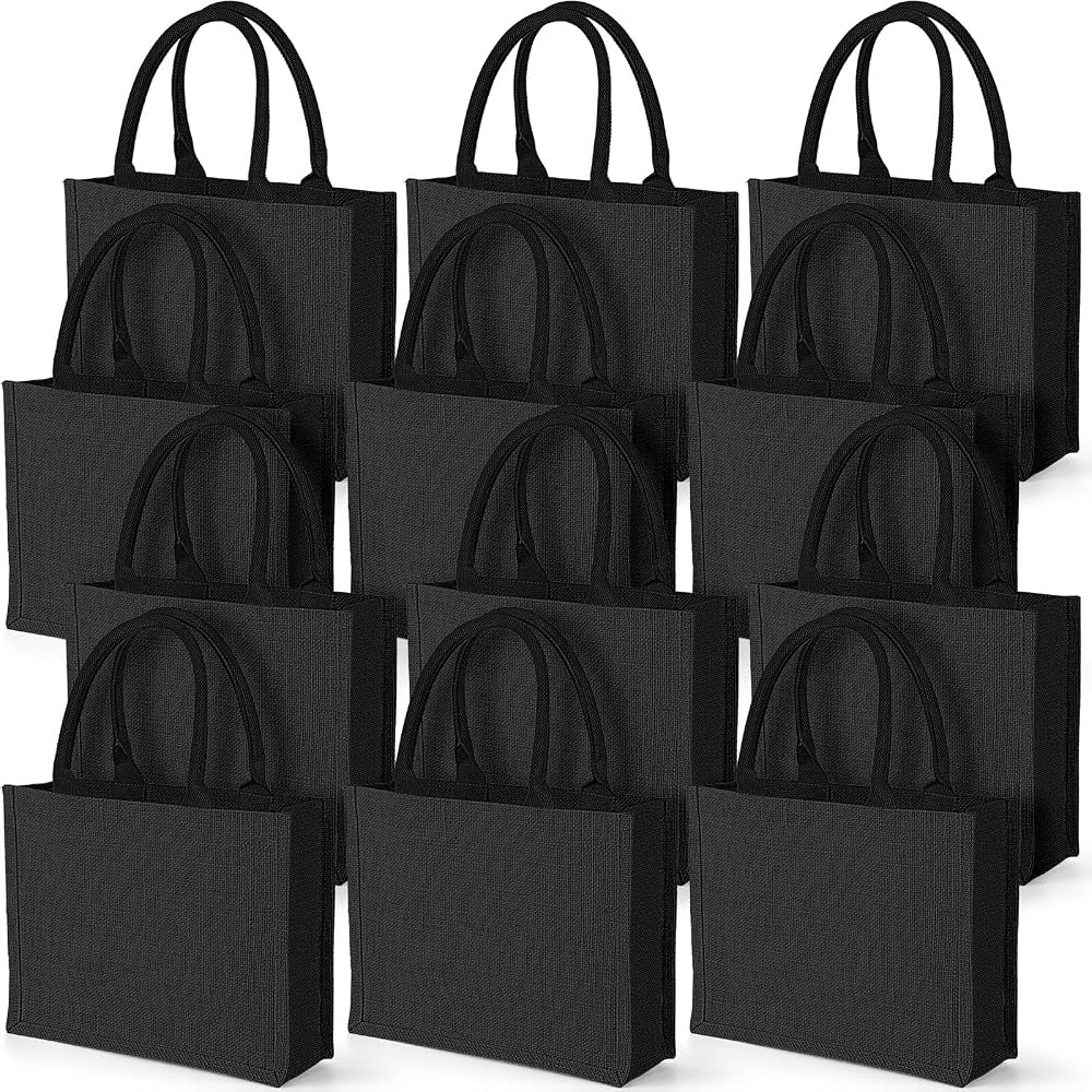 12 Packs Burlap Tote Bags Black Jute Tote Gift Bags Burlap Bags with Handles Blank Reusable Shopp... | Amazon (US)