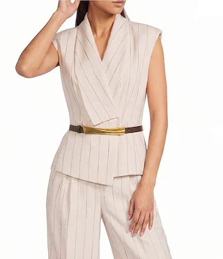 Donna Karan Coordinating Pinstripe Linen Blend Belted Vest Top | Dillard's | Dillard's