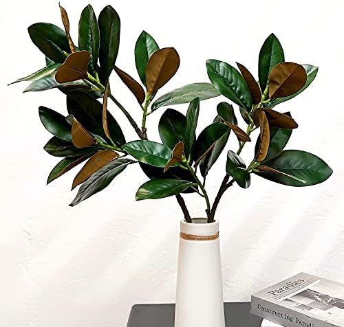 Olivachel Artificial Magnolias Branches Faux Rubber Tree Leaves Long Stem Real Touch for Home Ind... | Amazon (US)